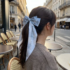 Traditional Chinese Lacquer Art Silk Bow Hair Ribbon — Frost & Silver
