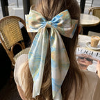 Traditional Chinese Lacquer Art Silk Bow Hair Ribbon — Coral & Mint Swirl