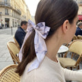 Traditional Chinese Lacquer Art Silk Bow Hair Ribbon — Violet & Gold