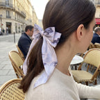 Traditional Chinese Lacquer Art Silk Bow Hair Ribbon — Violet & Gold
