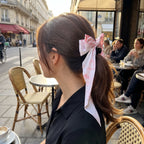 Traditional Chinese Lacquer Art Silk Bow Hair Ribbon — Cherry Blossom