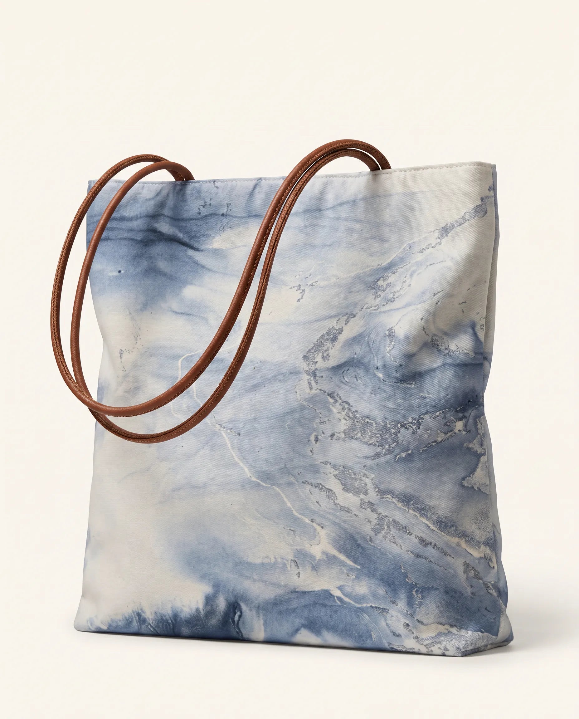 Traditional Chinese Lacquer Art Tote Bag — Indigo Sea