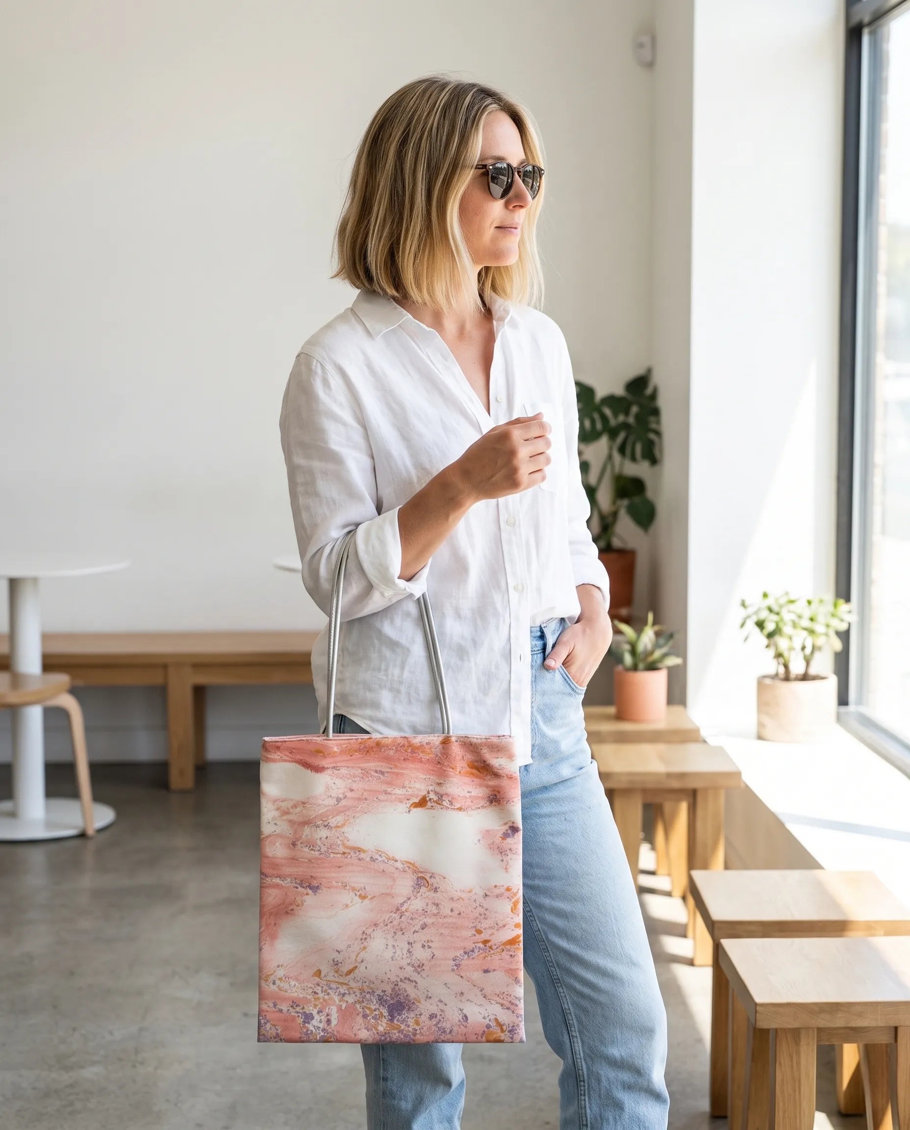 Traditional Chinese Lacquer Art Tote Bag — Rose Gold Marble