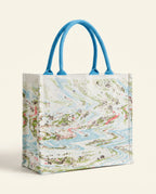 Traditional Chinese Lacquer Art Tote Bag — Landscape in Blue & Green