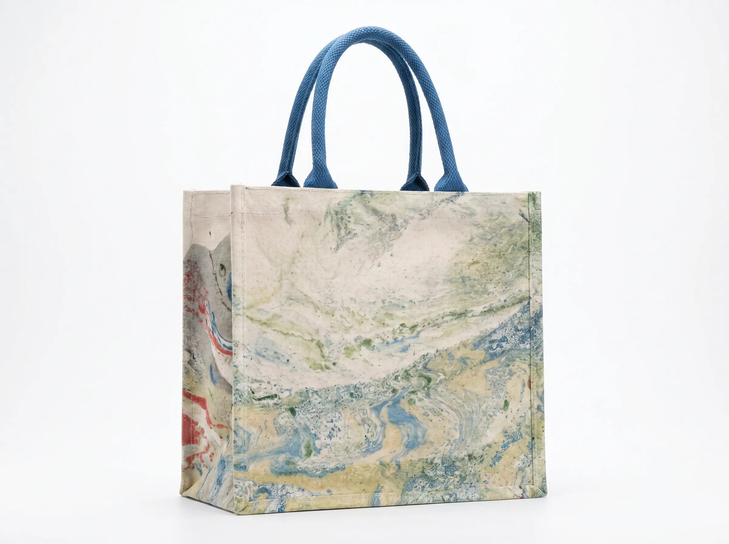 Traditional Chinese Lacquer Art Tote Bag — Landscape in Blue & Green