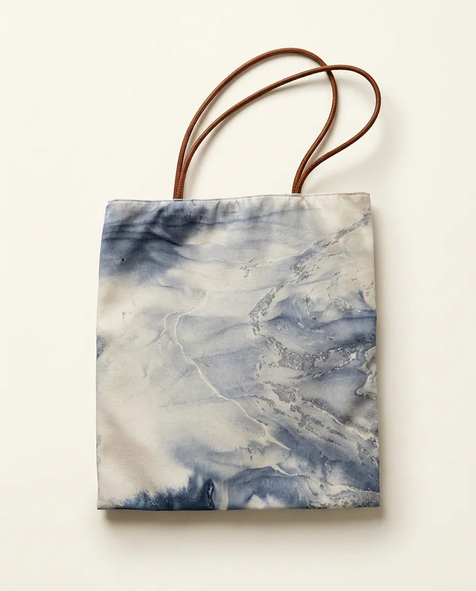 Traditional Chinese Lacquer Art Tote Bag — Indigo Sea