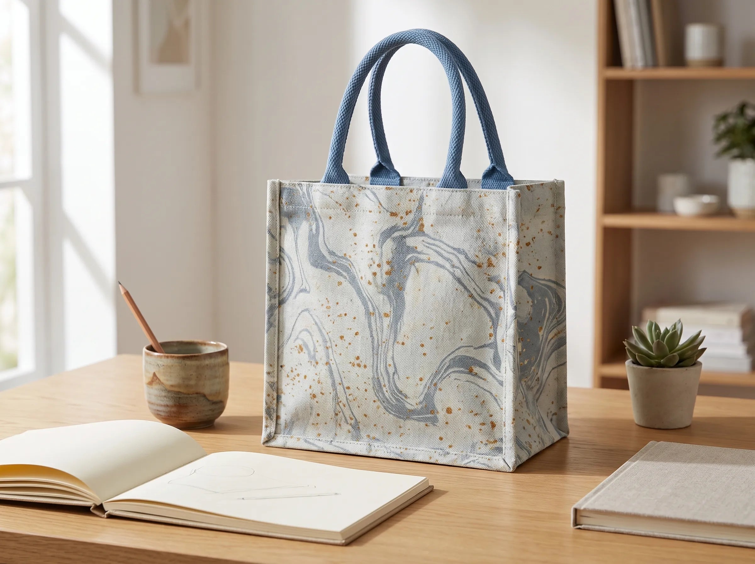 Traditional Chinese Lacquer Art Tote Bag — Glacial Swirl