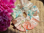 Marble Pattern Silk Scarf Headband & Scrunchie Set (Blue Gold Pearl)