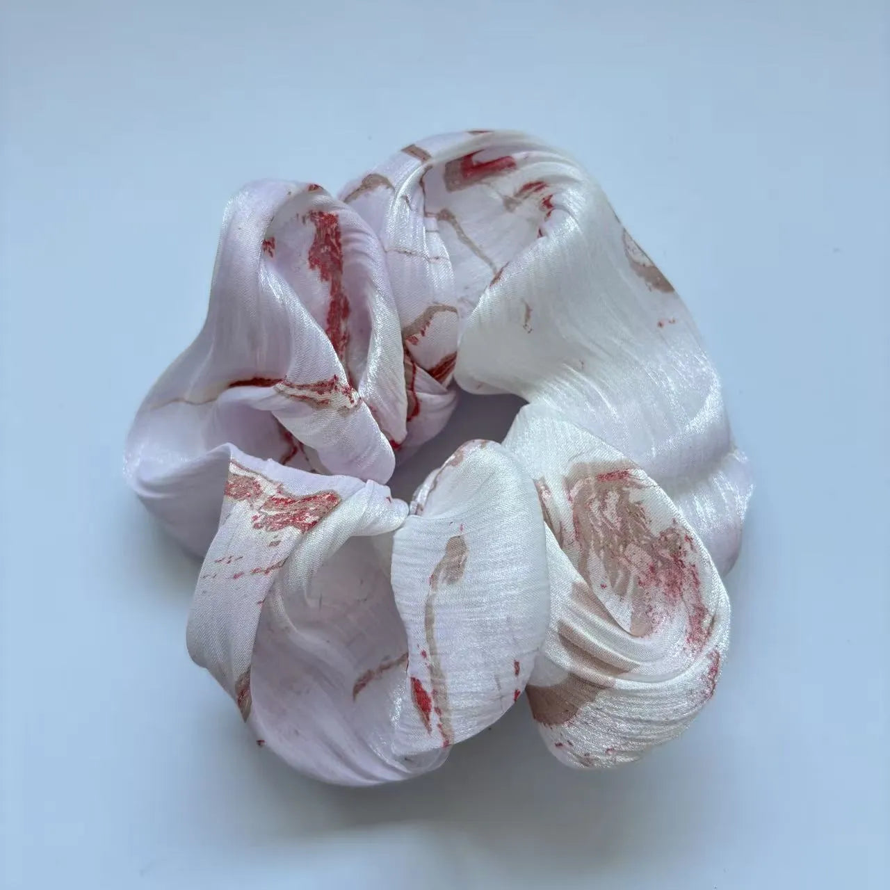 Traditional Chinese Lacquer Art Silk Scrunchie — Pearl & Rose Gold