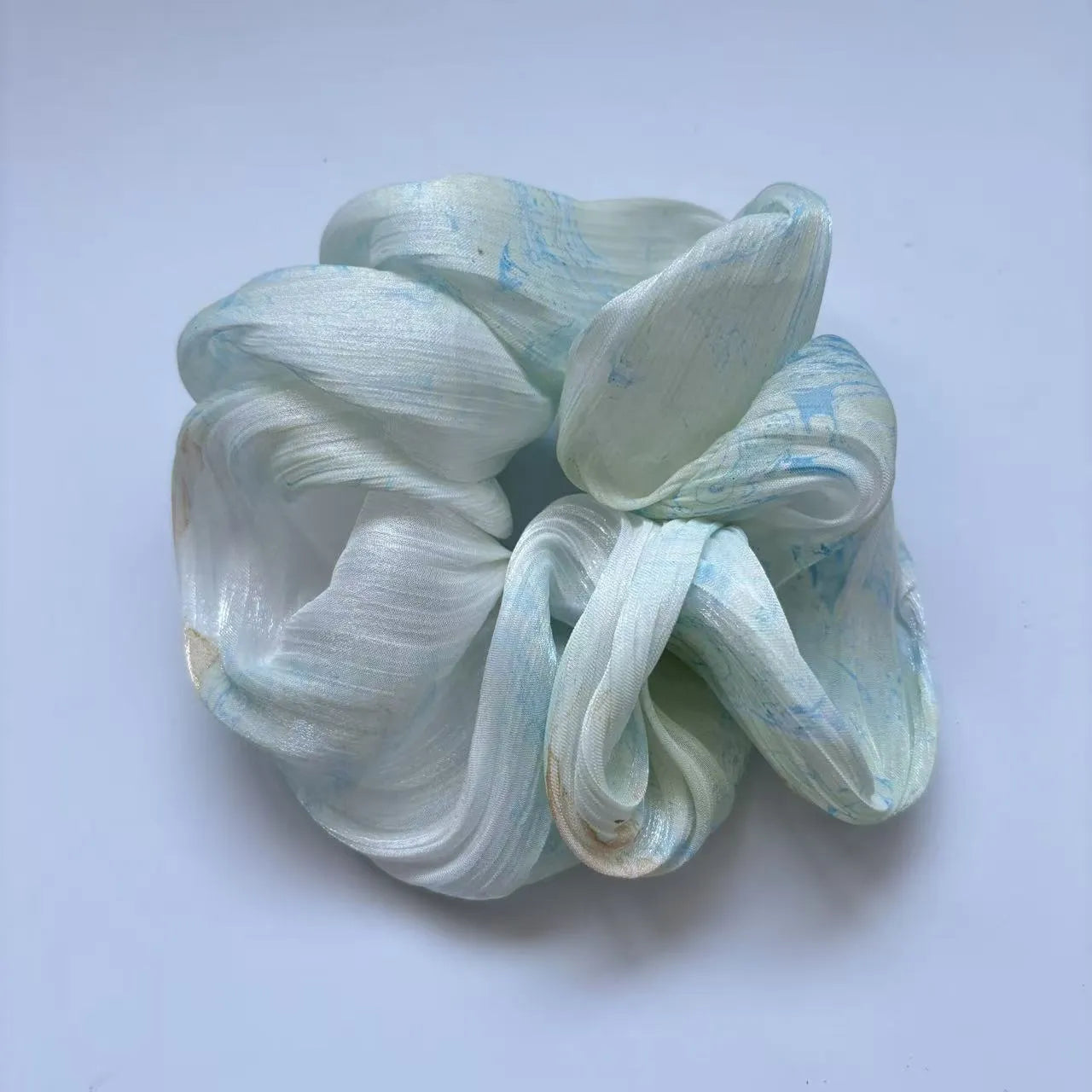 Traditional Chinese Lacquer Art Silk Scrunchie — Sea Glass