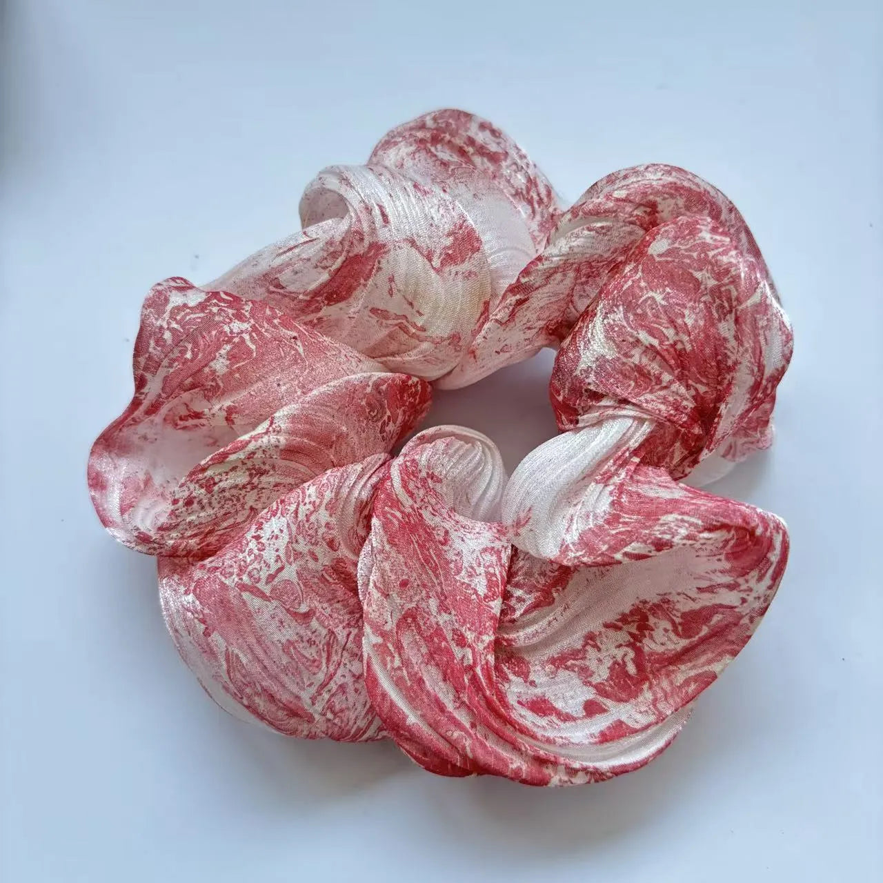 Traditional Chinese Lacquer Art Silk Scrunchie — Crimson Marble