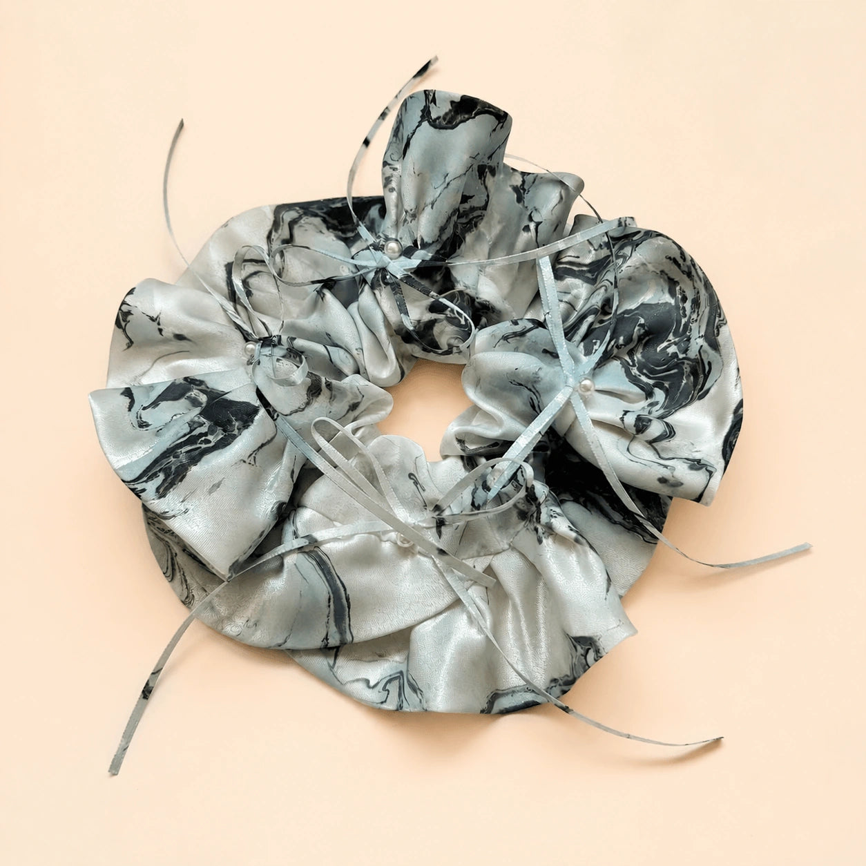 Marble lacquer silk scrunchie - Ocean Marble