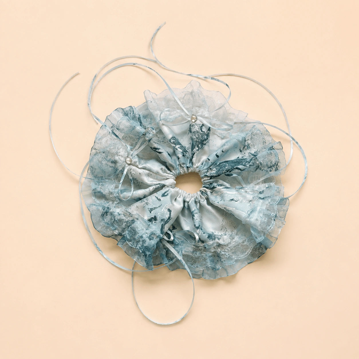 Marble lacquer silk scrunchie - Teal Lace