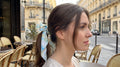 Traditional Chinese Lacquer Art Silk Bow Hair Ribbon — Azure & Sand