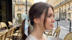 Traditional Chinese Lacquer Art Silk Bow Hair Ribbon — Azure & Sand