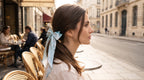 Traditional Chinese Lacquer Art Silk Bow Hair Ribbon — Sky & Pearl