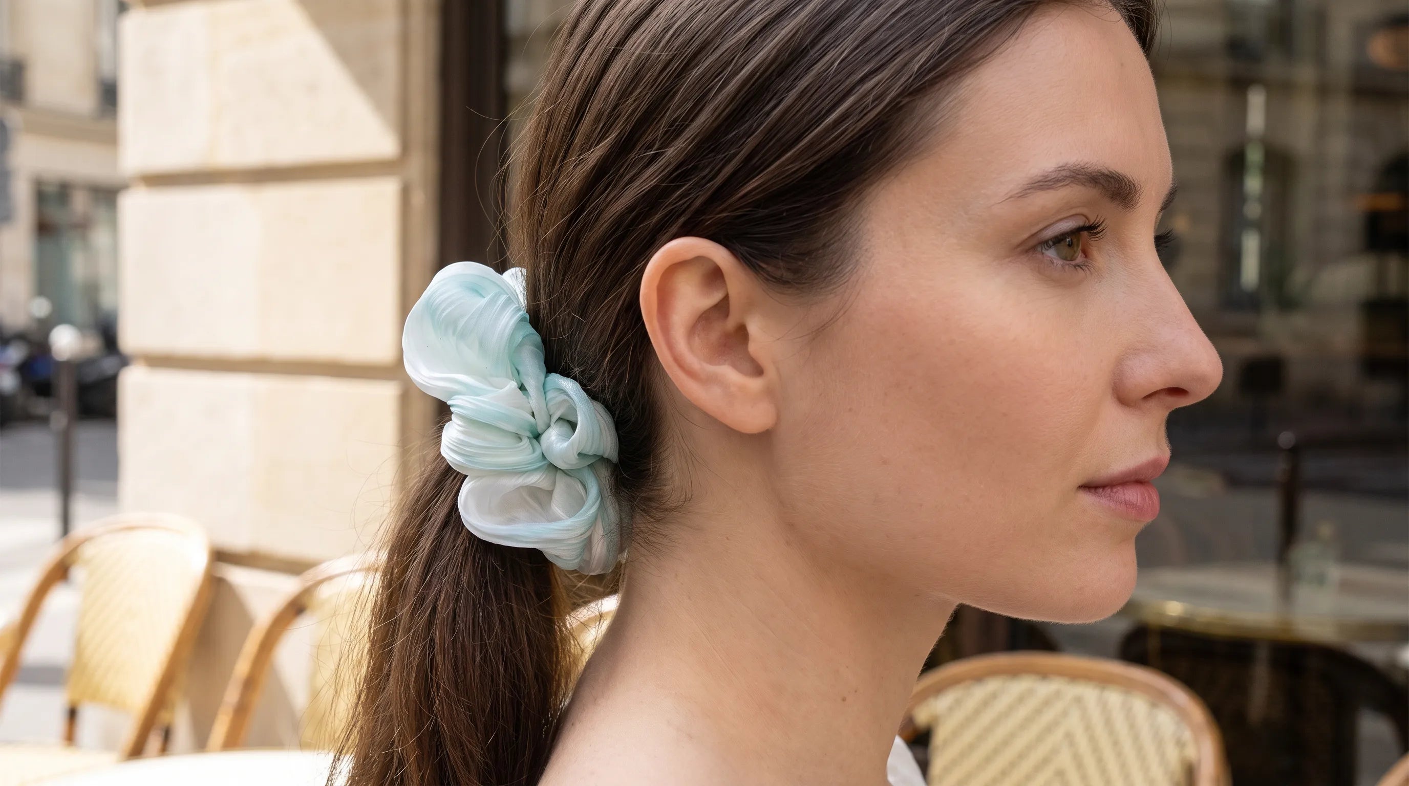 Traditional Chinese Lacquer Art Organza Scrunchie — Mint Mist