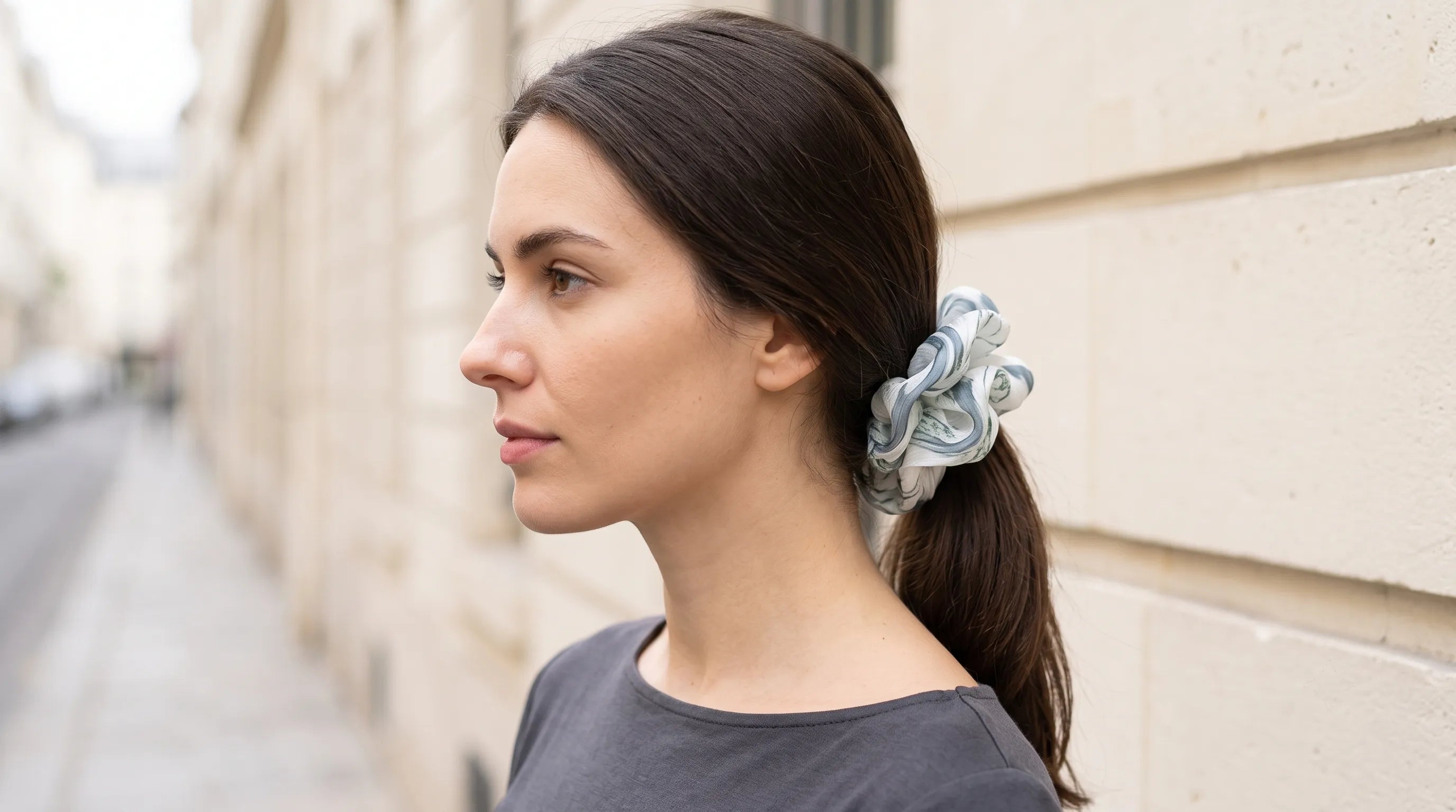 Traditional Chinese Lacquer Art Organza Scrunchie — Ink Wash