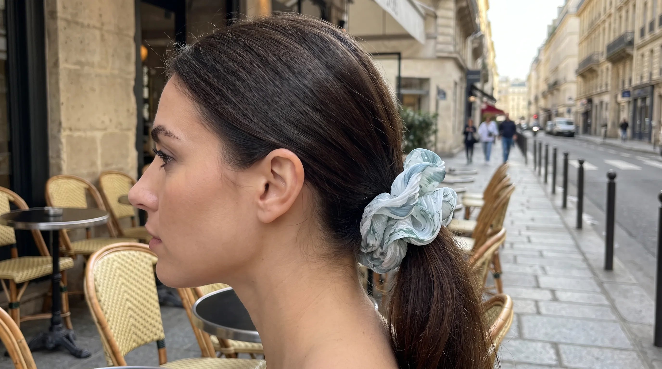 Traditional Chinese Lacquer Art Organza Scrunchie — Ink Wash