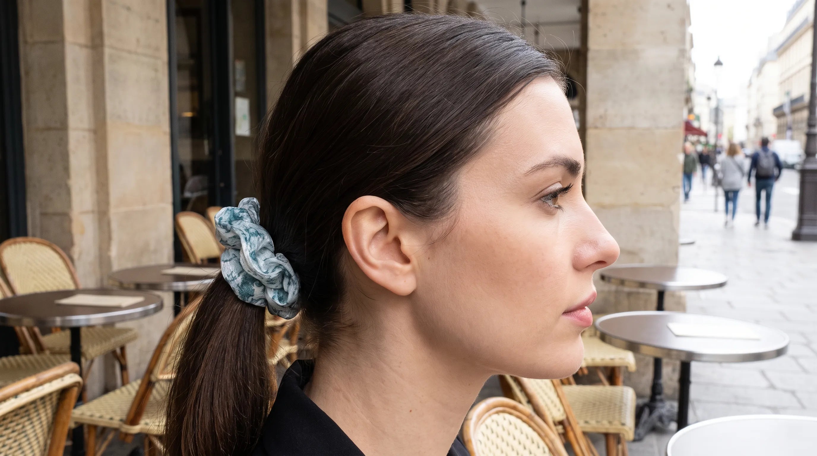 Traditional Chinese Lacquer Art Organza Scrunchie — Celadon Stone