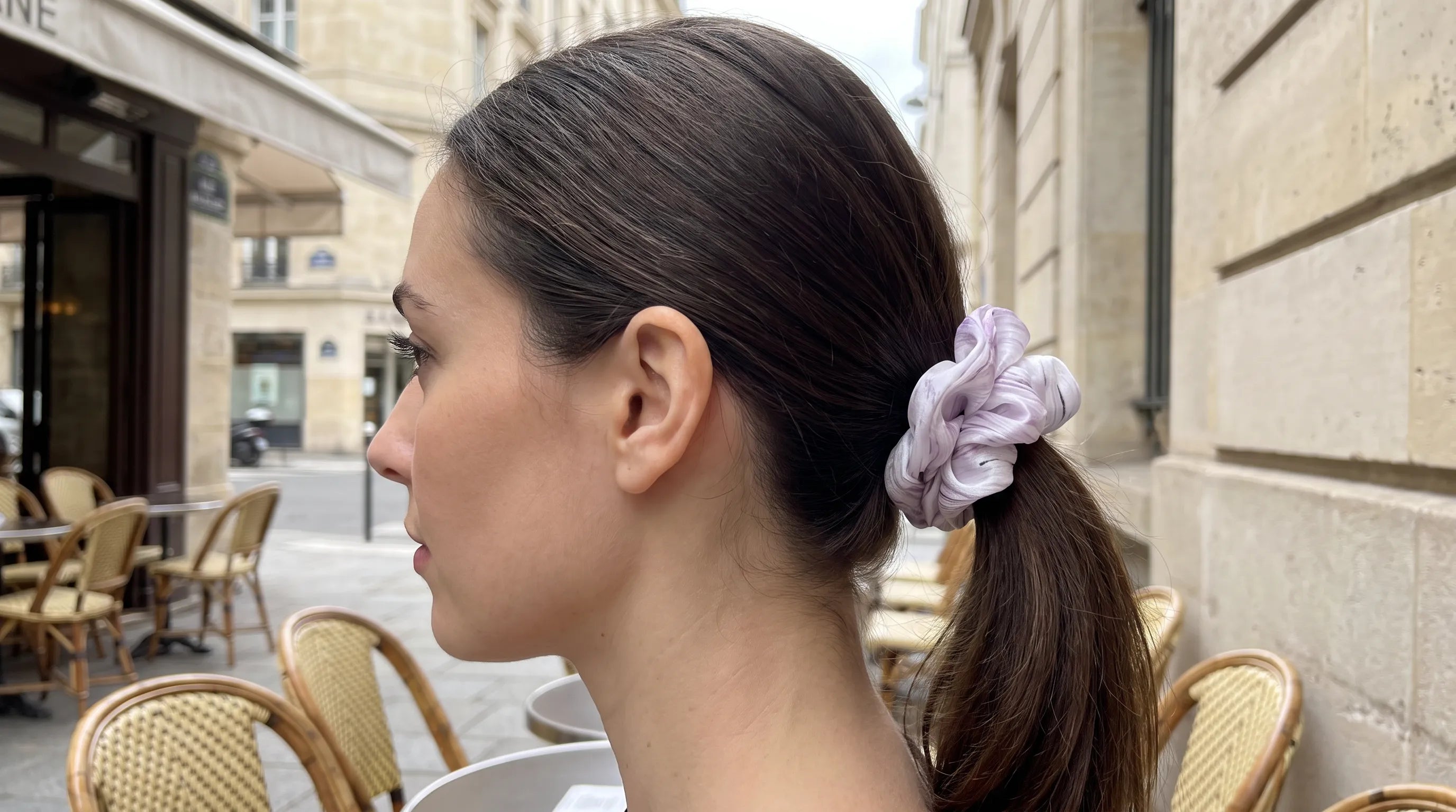 Traditional Chinese Lacquer Art Silk Scrunchie — Pearl & Rose Gold