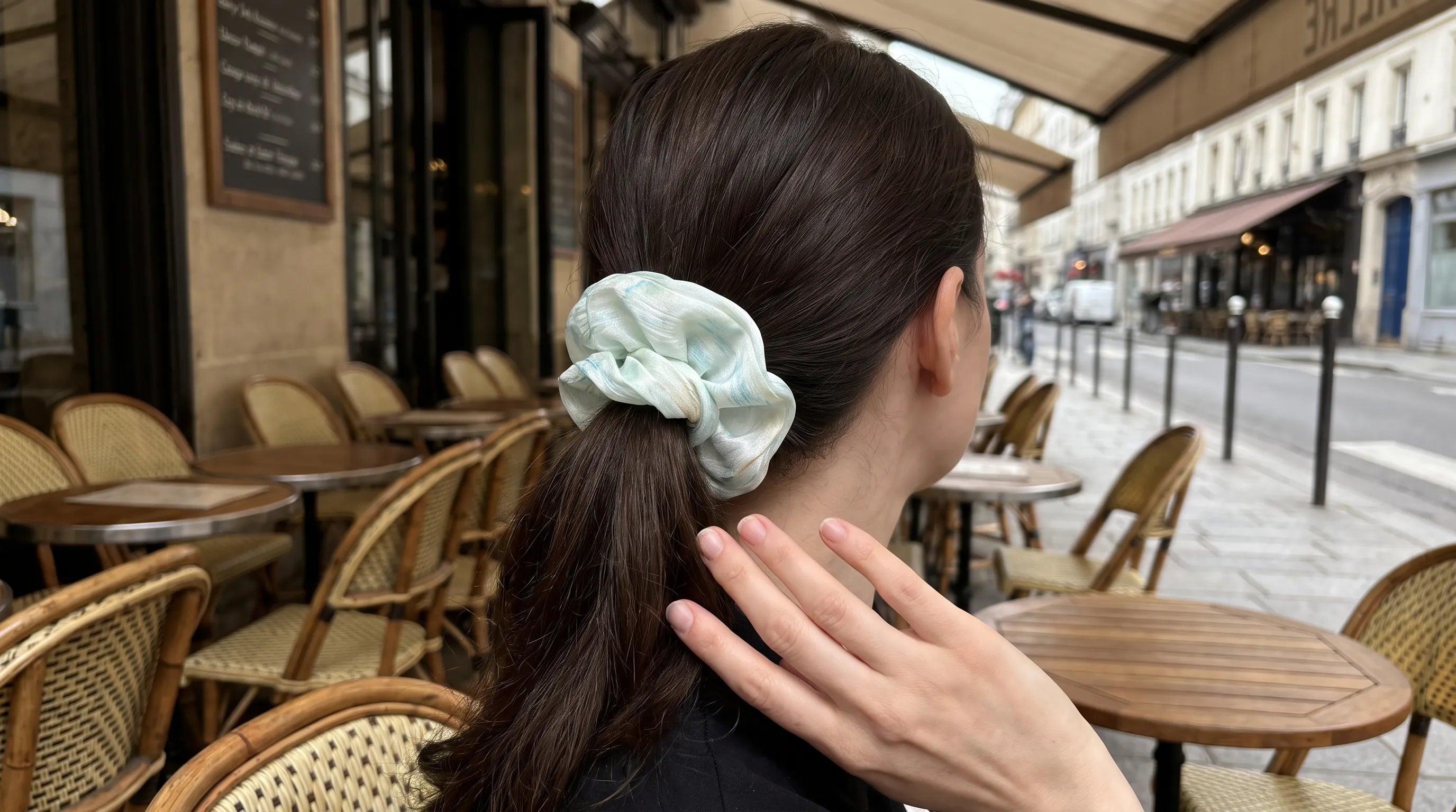 Traditional Chinese Lacquer Art Silk Scrunchie — Sea Glass