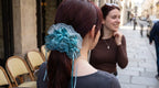 Traditional Chinese Lacquer Art Pearl Scrunchie — Teal Tide