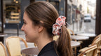 Traditional Chinese Lacquer Art Pearl Scrunchie — Rose & Silver Frost