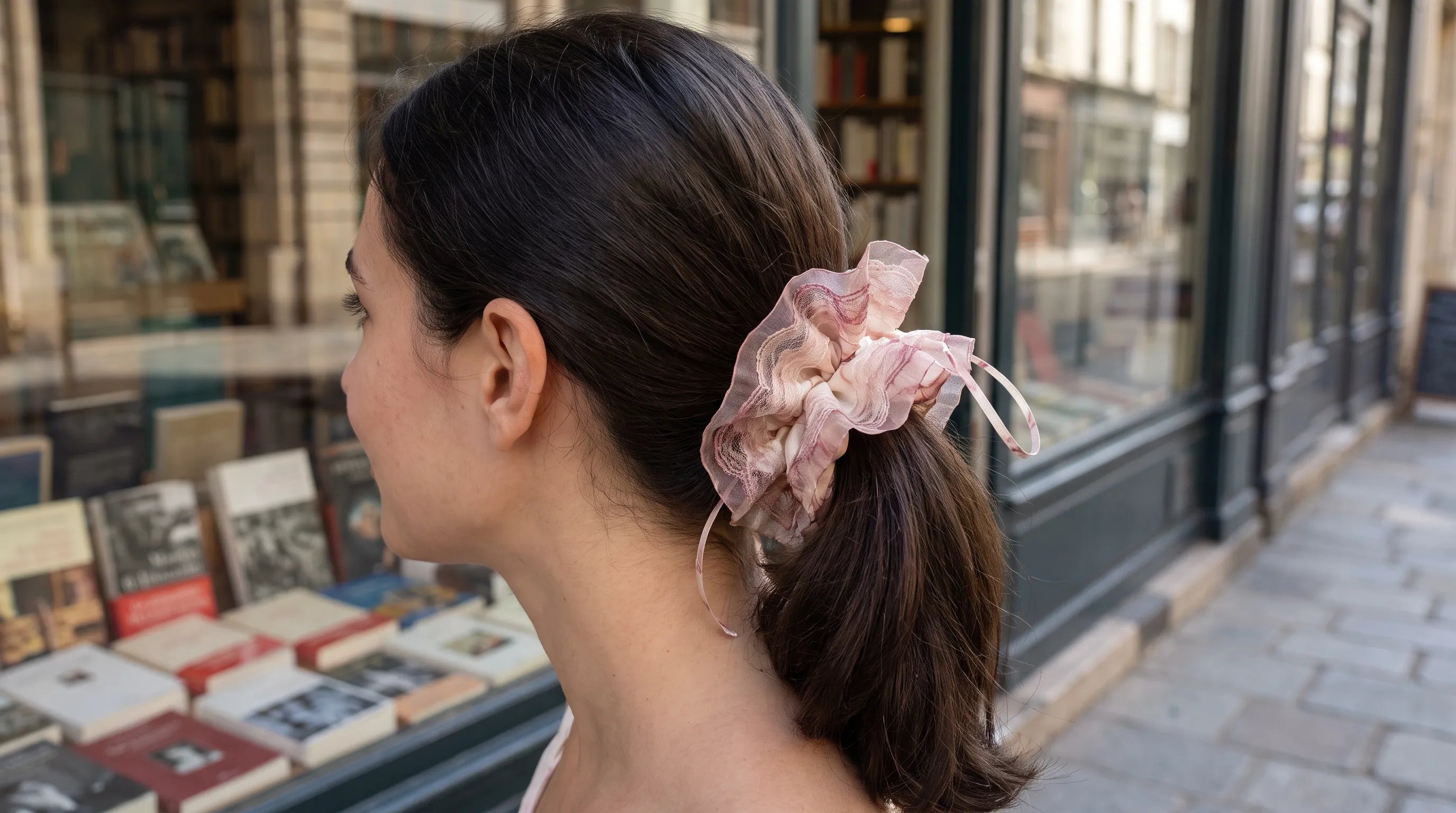 Traditional Chinese Lacquer Art Pearl Scrunchie — Peach Blossom