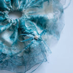 Traditional Chinese Lacquer Art Pearl Scrunchie — Teal Tide