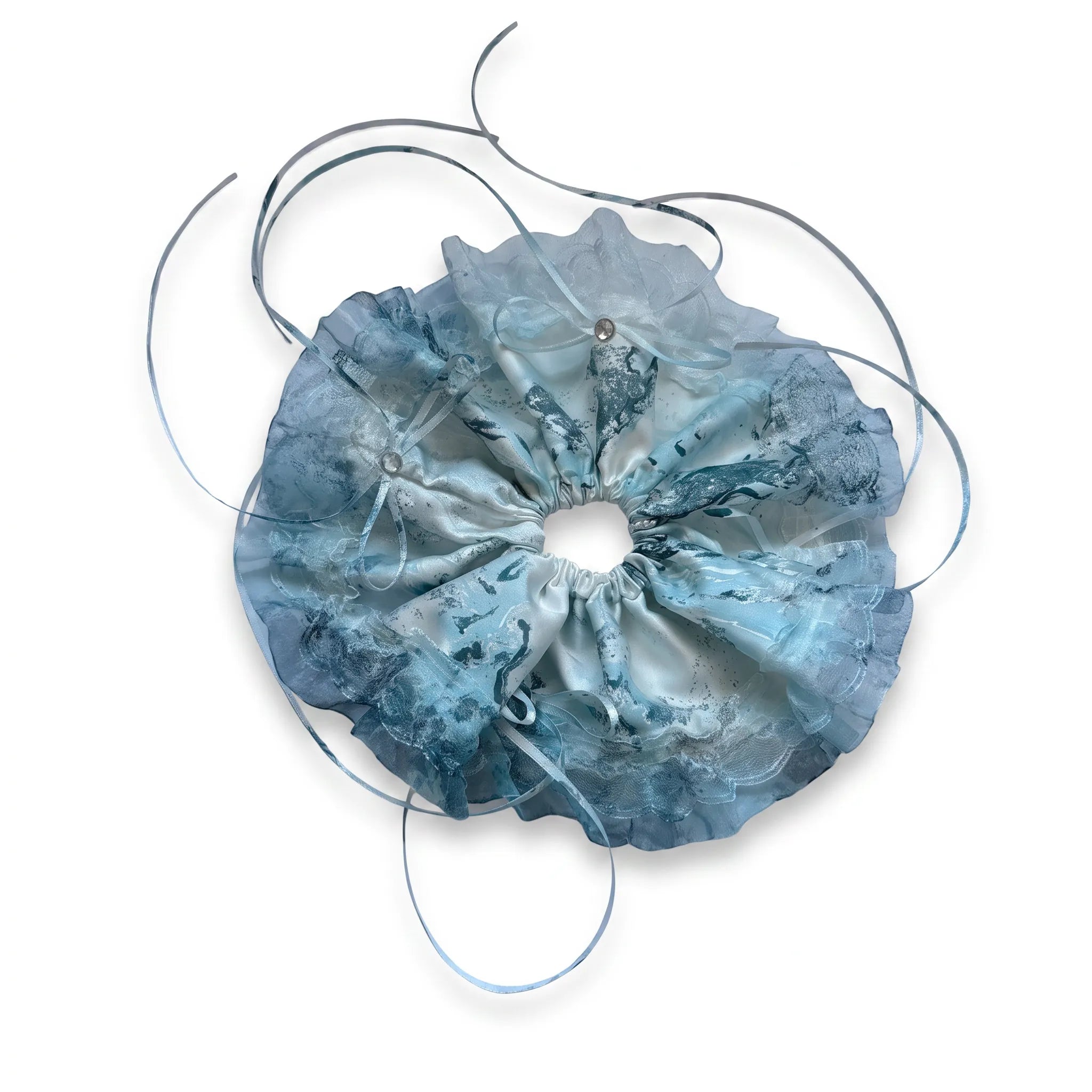 Traditional Chinese Lacquer Art Crystal Scrunchie — Glacier Blue