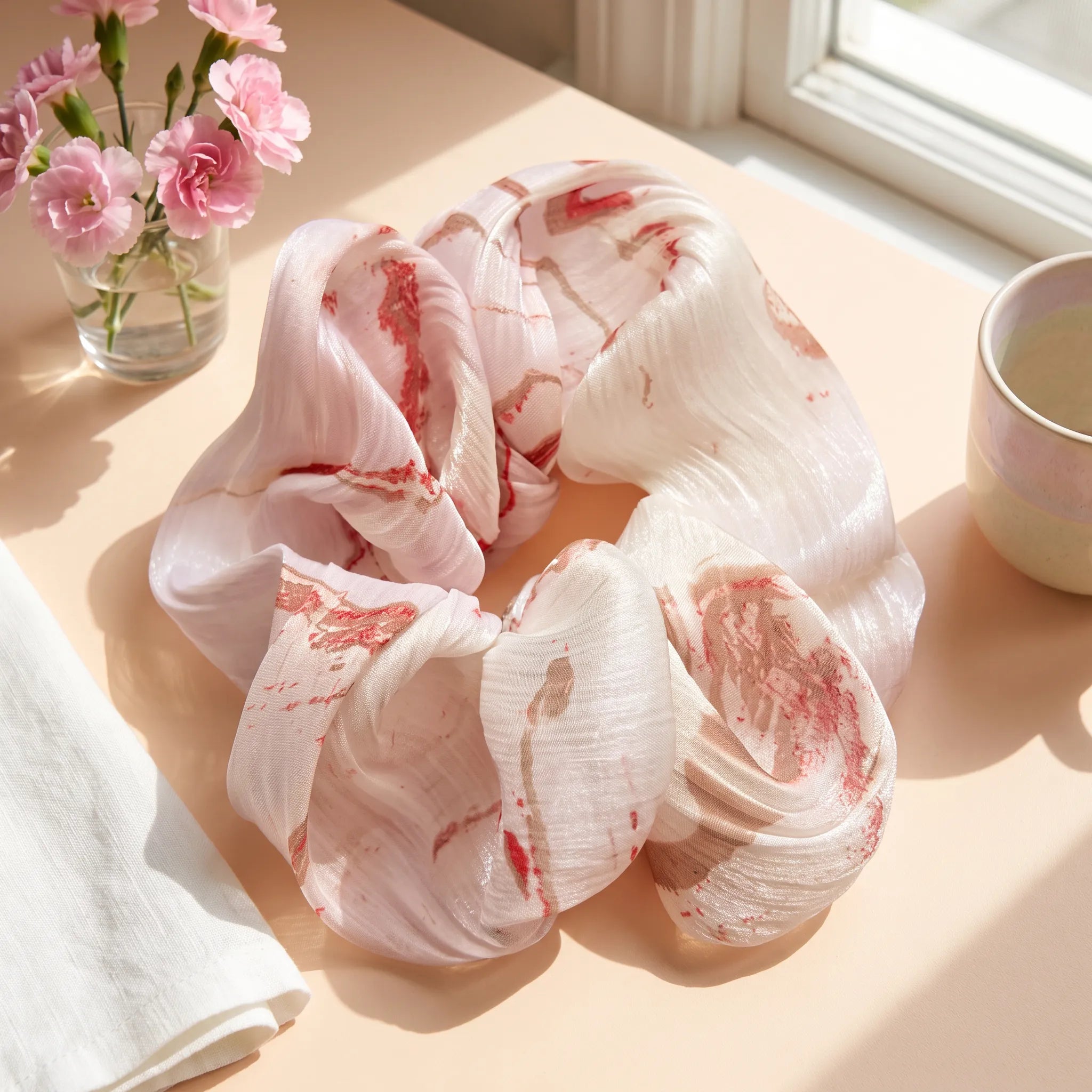 Traditional Chinese Lacquer Art Organza Scrunchie — Rose Petal