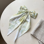 Traditional Chinese Lacquer Art Silk Bow Hair Ribbon — Celadon Mist