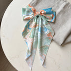 Traditional Chinese Lacquer Art Silk Bow Hair Ribbon — Coral & Mint Swirl