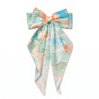 Traditional Chinese Lacquer Art Silk Bow Hair Ribbon — Coral & Mint Swirl