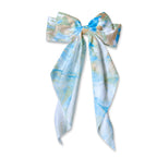 Traditional Chinese Lacquer Art Silk Bow Hair Ribbon — Azure & Sand