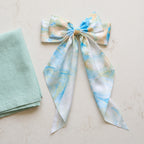 Traditional Chinese Lacquer Art Silk Bow Hair Ribbon — Azure & Sand