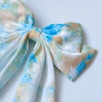 Traditional Chinese Lacquer Art Silk Bow Hair Ribbon — Azure & Sand