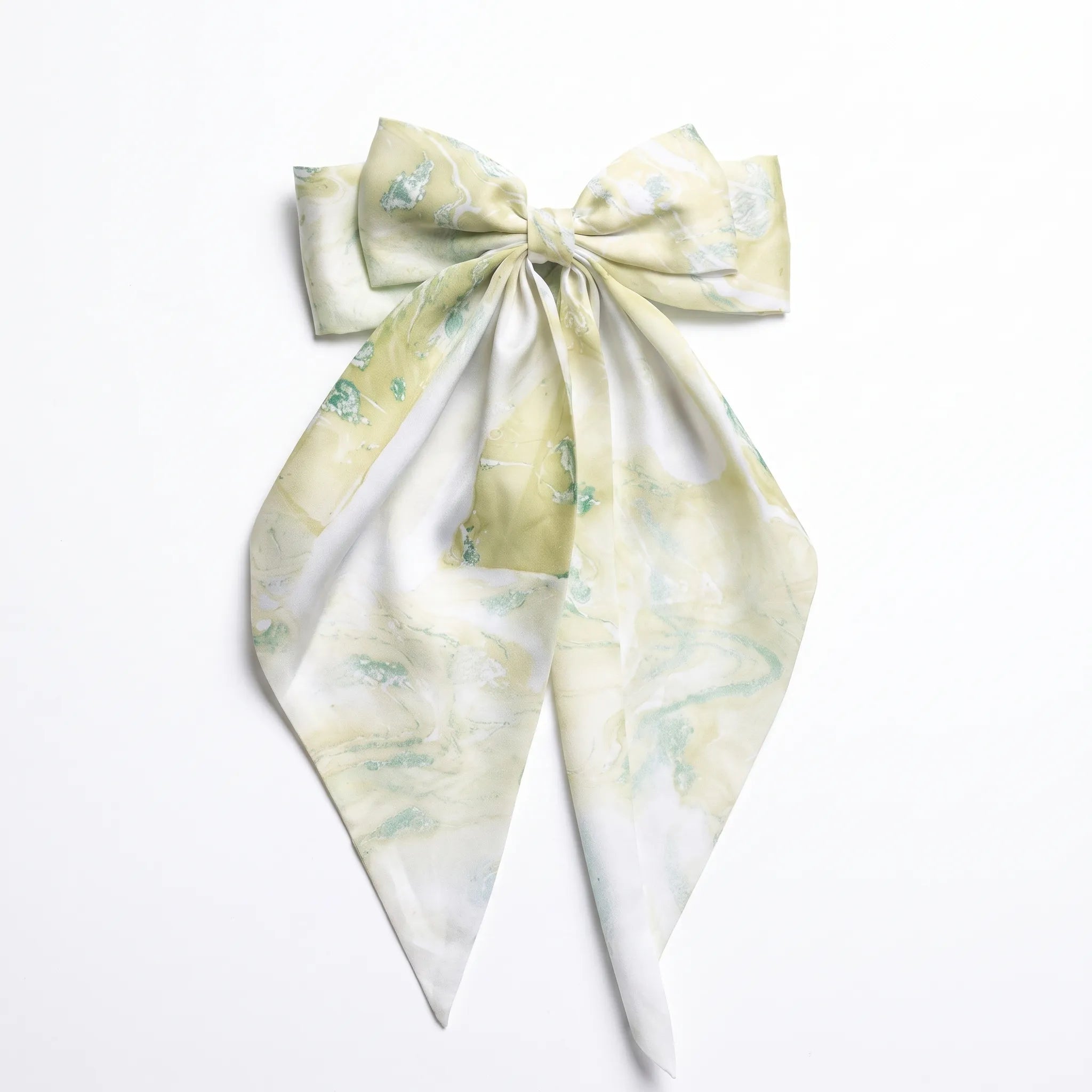 Traditional Chinese Lacquer Art Silk Bow Hair Ribbon — Jade Mist