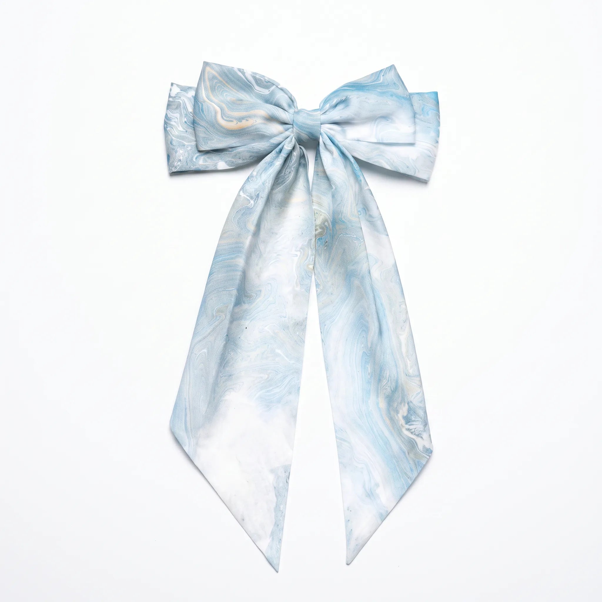 Traditional Chinese Lacquer Art Silk Bow Hair Ribbon — Sky & Pearl