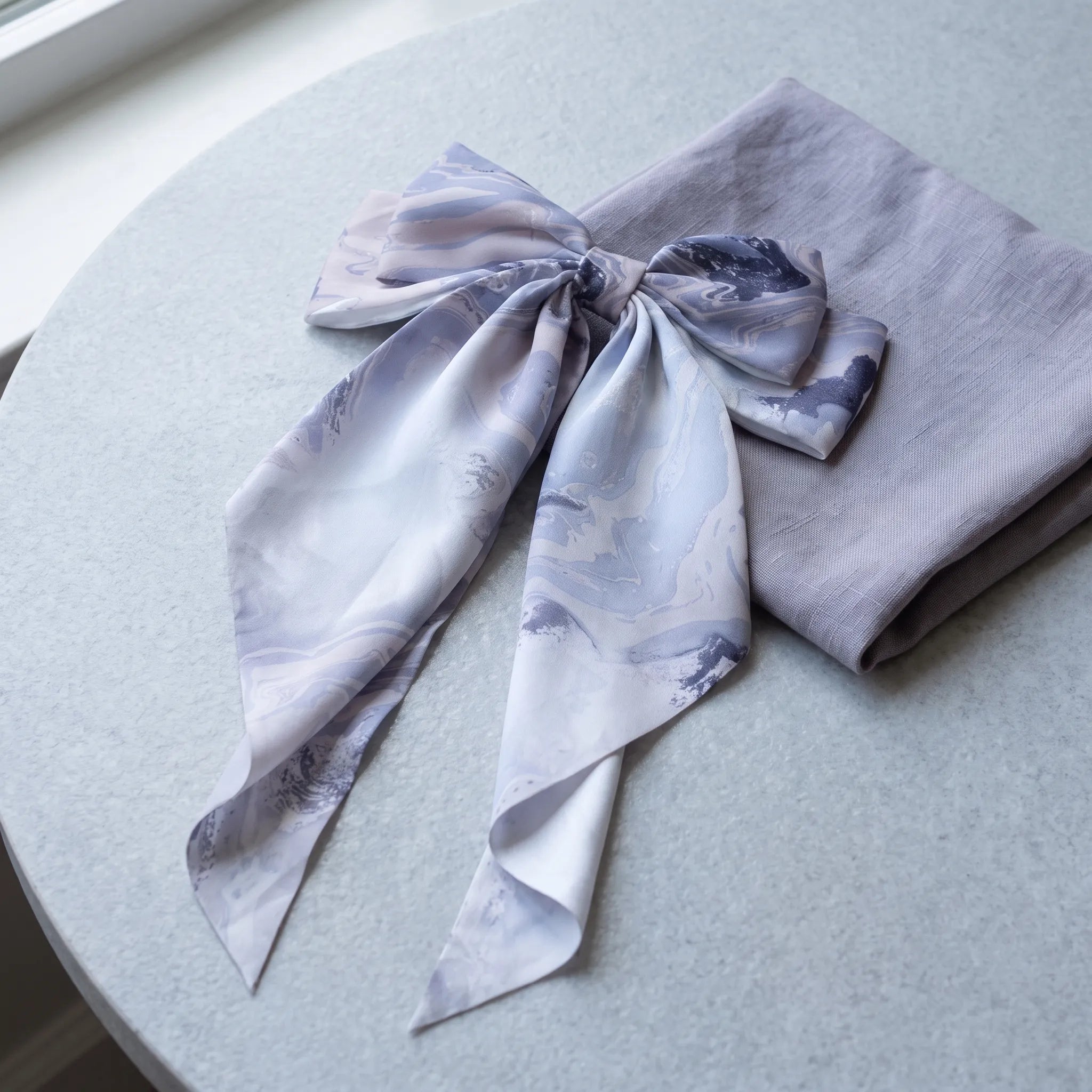 Traditional Chinese Lacquer Art Silk Bow Hair Ribbon — Dusk & Mauve