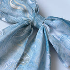 Traditional Chinese Lacquer Art Silk Bow Hair Ribbon — Sky & Pearl