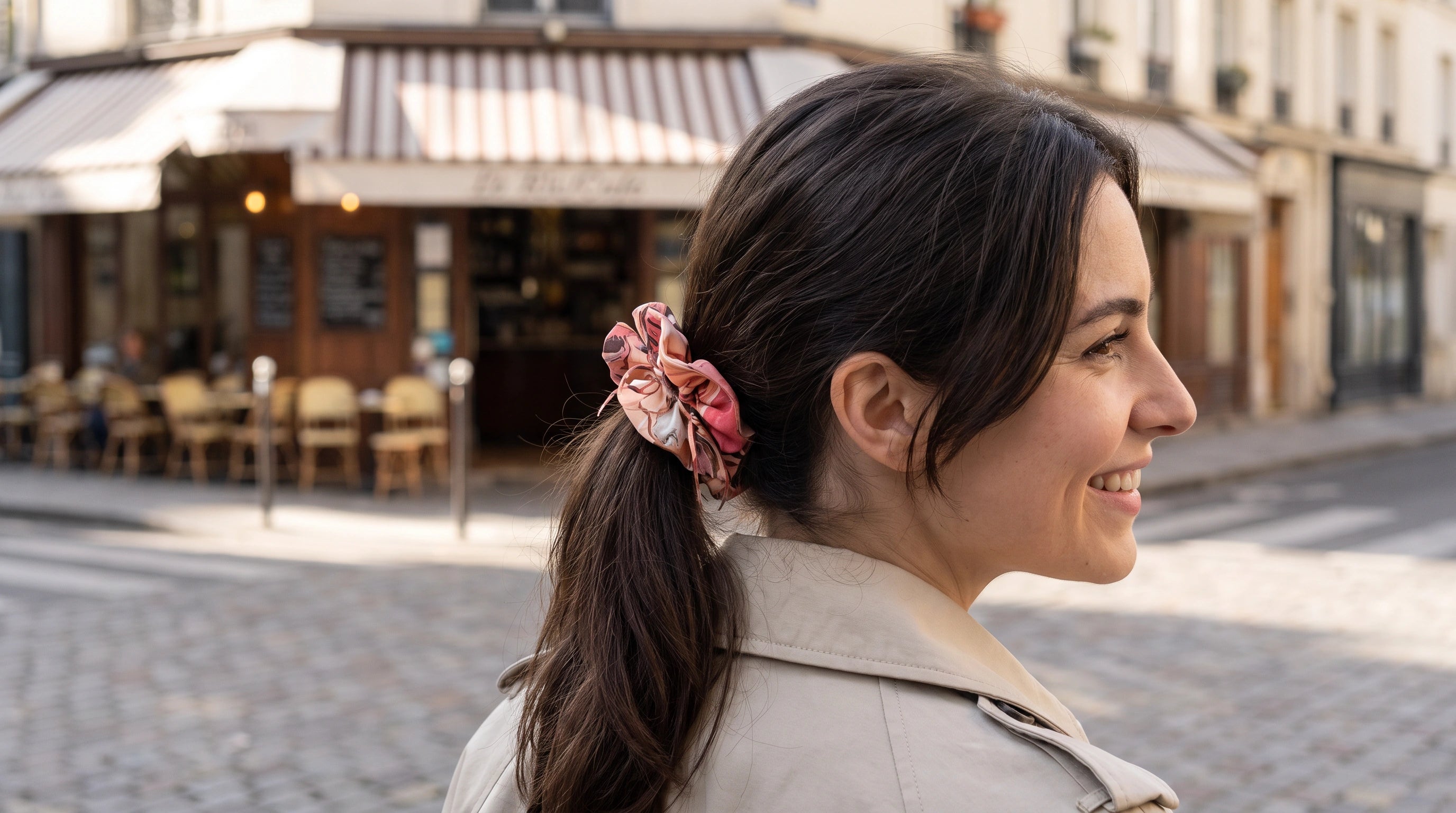 Marble lacquer silk scrunchie - Rose Gold
