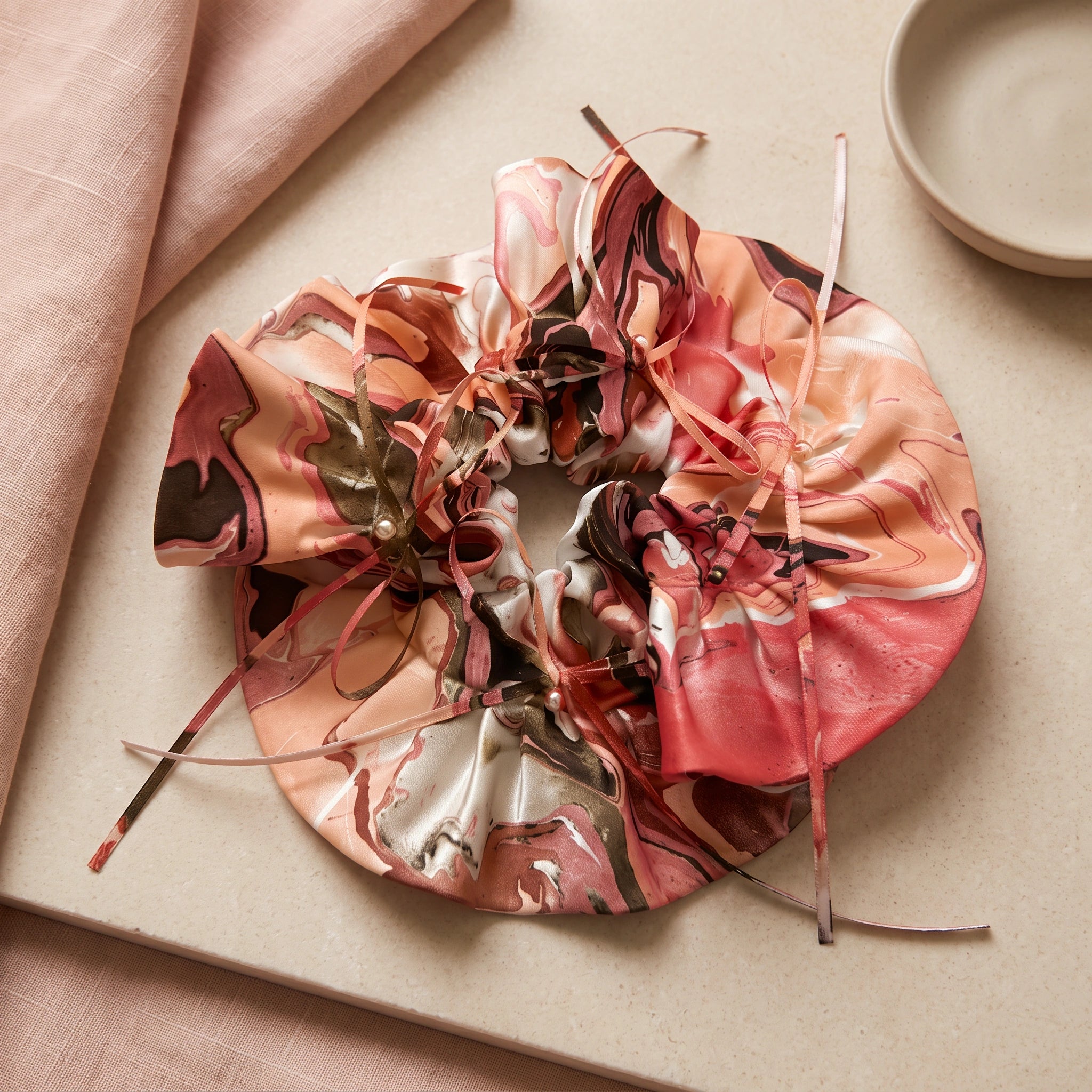 Marble Lacquer Art Silk Scrunchie